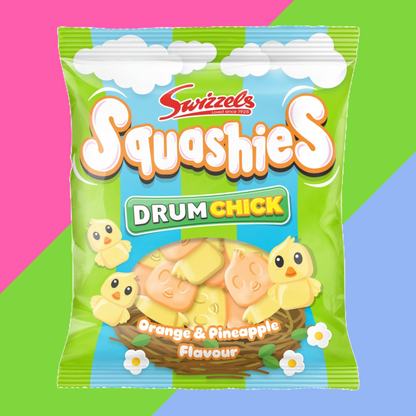 NEW-LIMITED EDITION Swizzels Squashies Drum Chick Orange & Pineapple Flavour 12x120g