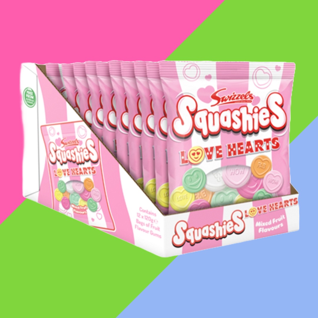 NEW-LIMITED EDITION Swizzels Squashies Love Hearts Mixed Fruit Flavour 12x120g